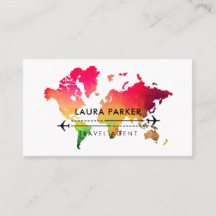 De Visite  Carte du monde Voyage Agent Vacances Rose Rouge 