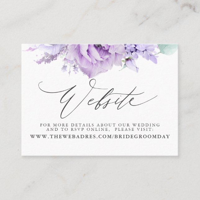 De Visite Carte du site Web du Mariage Floral Dusty Purple (Devant)