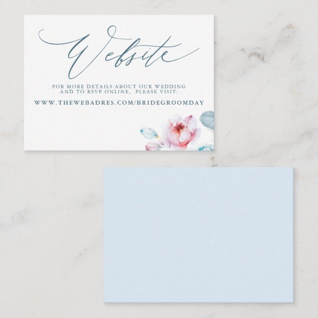 De Visite Carte du site Web Mariage Dusty Blue Rose (Devant / Derrière)