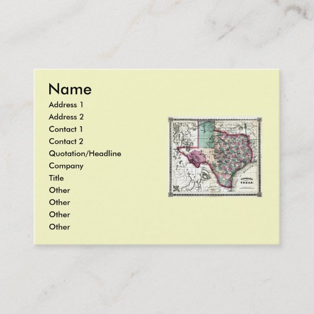 De Visite Carte du Texas et drapeau d'état (Devant)