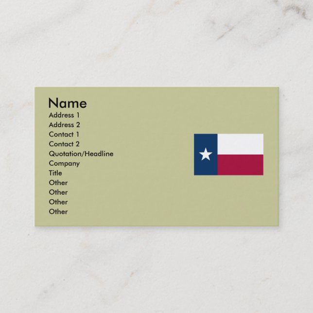 De Visite Carte du Texas et drapeau d'état (Devant)