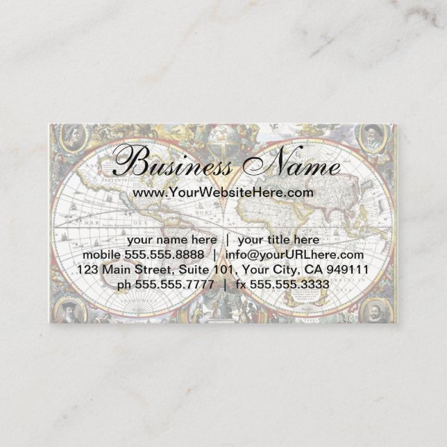 De Visite Carte du Vieux Monde antique par Hendrik Hondius,  (Devant)