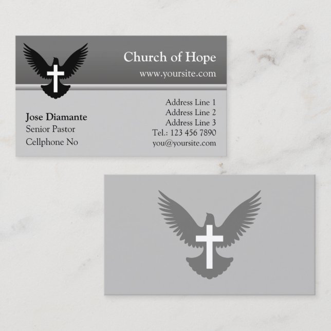 De Visite Carte église Dove avec Cross Grey (Devant / Derrière)