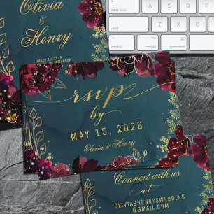 De Visite Carte en ligne turquoise Bordeaux Jewel Tone Weddi