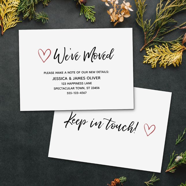 De Visite Carte manuscrite "We've Moved" avec Red Hearts (Créateur téléchargé)