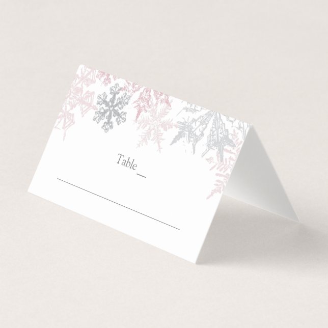 De Visite Carte Mariage Dusty Pink & Silver Snowflakes (Devant)