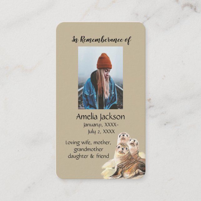 De Visite Carte mémoire mémorial Aquarelle Phoques Animaux (Devant)