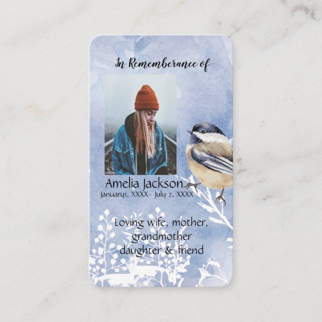 De Visite Carte mémoire mémorial oiseau mésange (Devant)