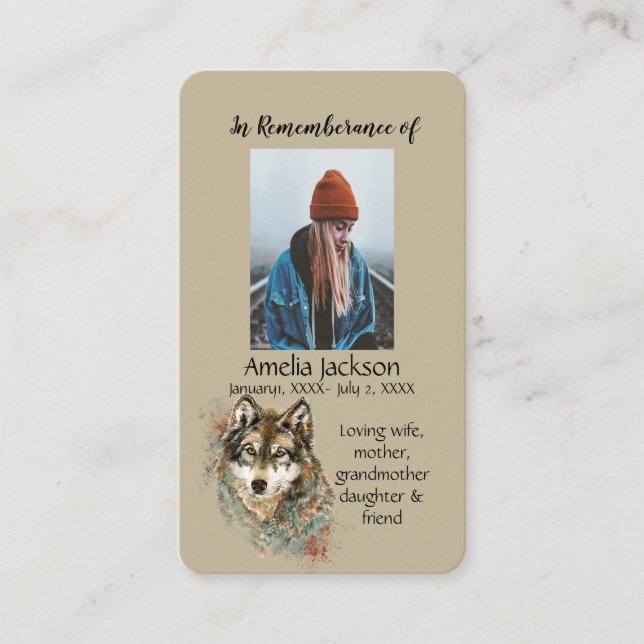 De Visite Carte mémoire mémorielle Loup Animaux aquarelle (Devant)
