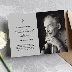 De Visite Carte Mémorial avec photo Funéraire gris clair