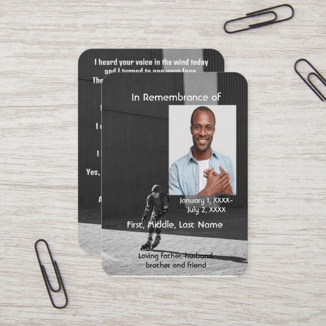 De Visite Carte Memorial Pocket Card Athlète Rollerblade Pat (Devant/Arrière en situation)