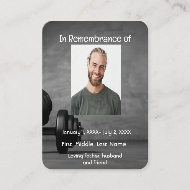 De Visite Carte Memorial Pocket Gym Fitness Trainer Weights (Devant)