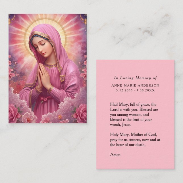 De Visite Carte mémorielle rose Vierge Marie (Devant / Derrière)