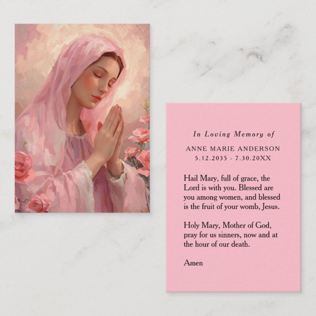 De Visite Carte mémorielle rose Vierge Marie (Devant / Derrière)
