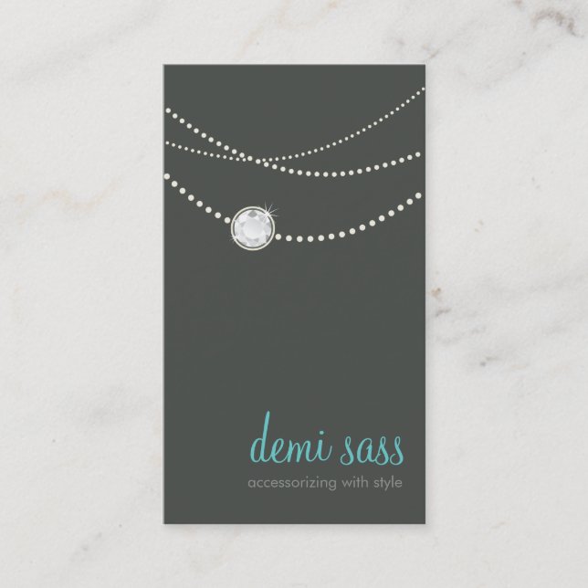 De Visite carte moderne funk élégant collier gris aqua bleu (Devant)
