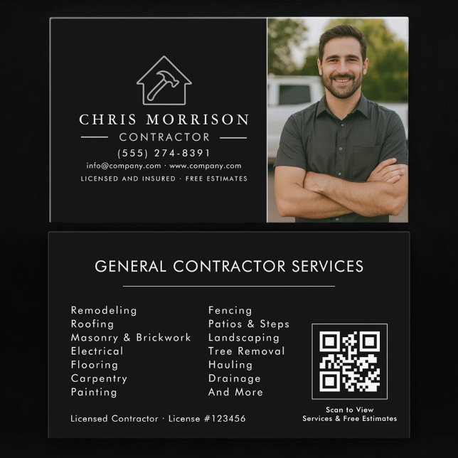 De Visite Carte photo QR Code pour entrepreneur général en c (Créateur téléchargé)
