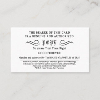 De Visite Carte Pope Erisian Discordian POEE