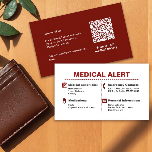 De Visite Carte Portefeuille d'alerte Médicale | Information (Créateur téléchargé)