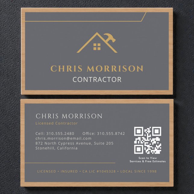 De Visite Carte professionnelle en bois grise avec QR Code (Créateur téléchargé)
