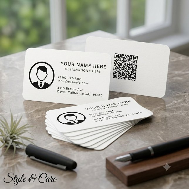 De Visite Carte professionnelle modifiable avec photo et cod (Editable Photo & QR Code Professional Business Card)
