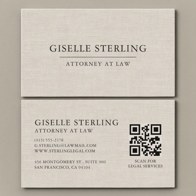 De Visite Carte professionnelle QR Code Linen Avocat (Créateur téléchargé)