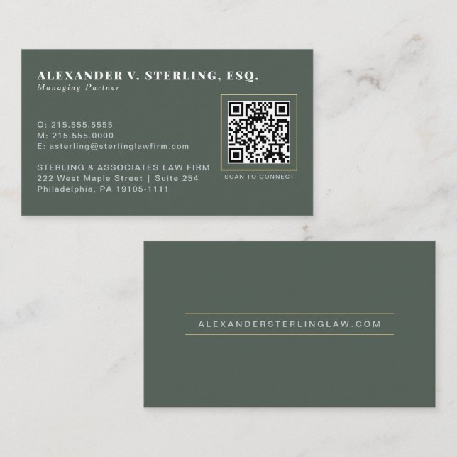 De Visite Carte professionnelle QR Code Vert Sauge Moderne O (Devant / Derrière)