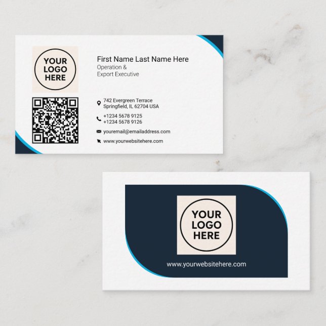 De Visite Carte professionnelle QR moderne bleu marine pour  (Devant / Derrière)