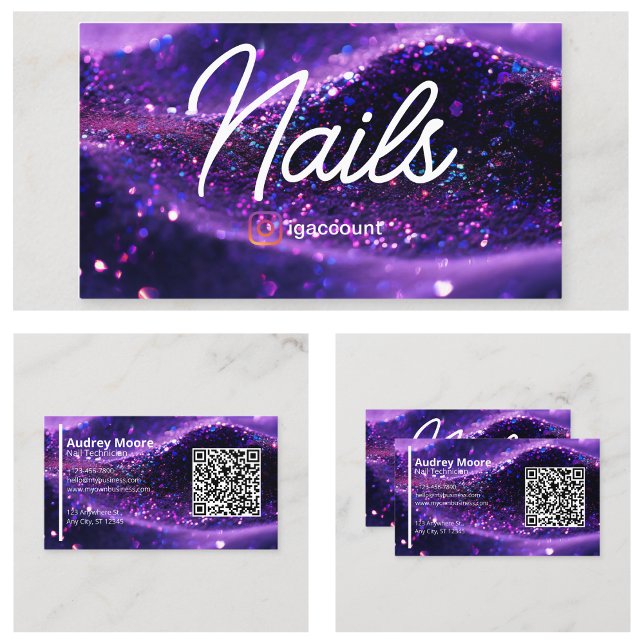 De Visite Carte professionnelle violette moderne avec code Q (Modern Purple Professional Card QR Code Nail Tech
)