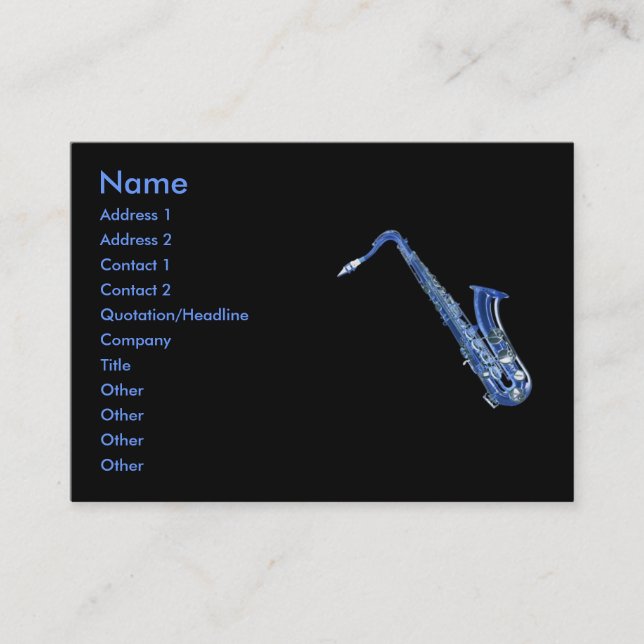 De Visite Carte profil bleu saxophone (Devant)
