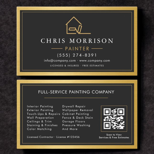 De Visite Carte QR Code Peintre Maison Métal Doré  (Créateur téléchargé)