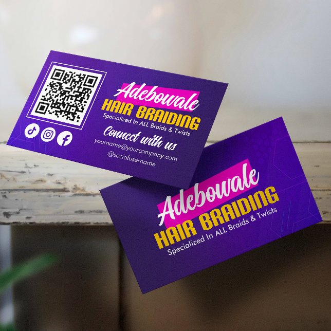 De Visite Carte QR Code Violet, Rose Connectez-vous à nos ch (Créateur téléchargé)