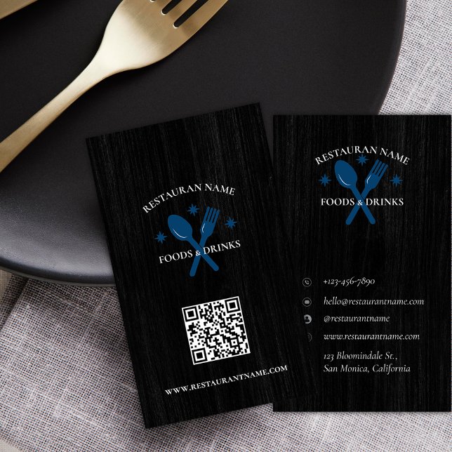 De Visite Carte QRCode Bois Texturé Logo du restaurant Rusti (Custom QRCode Wood Textured Restaurant Logo Rustic Business Card)