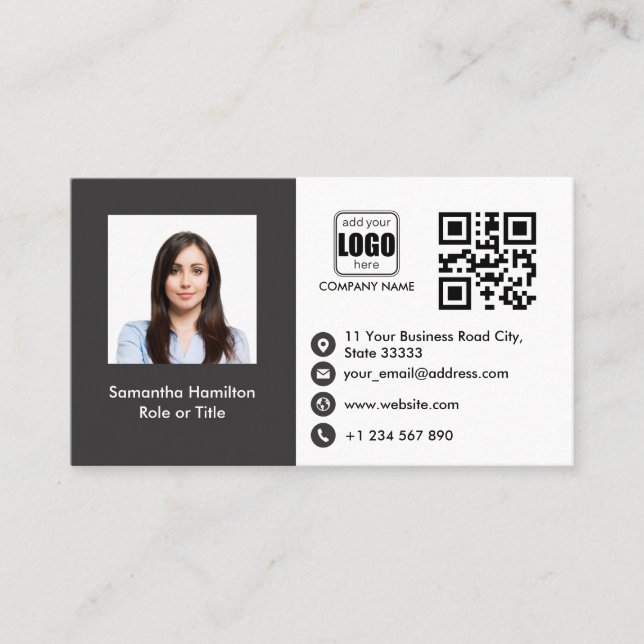De Visite Carte QRCode professionnelle - Gris photo (Devant)