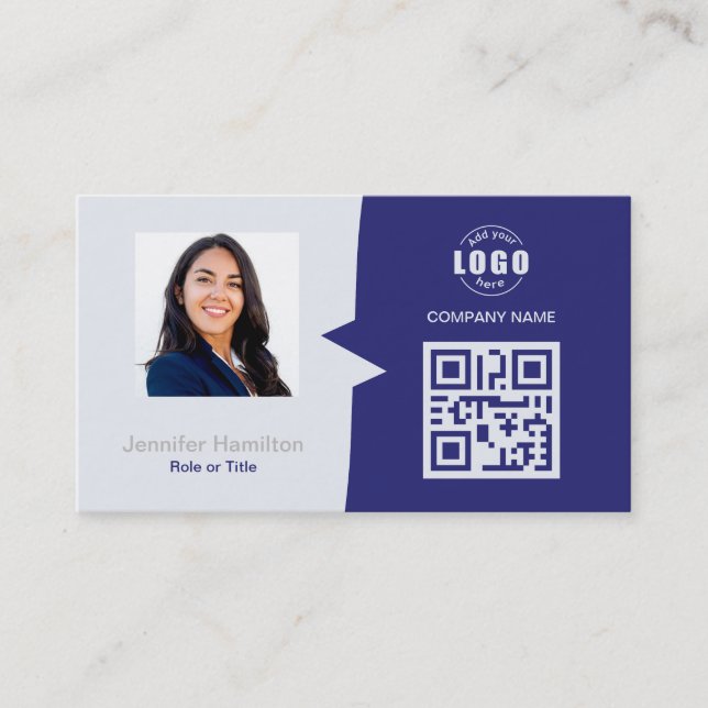De Visite Carte QRCode professionnelle photo bleu gris (Devant)
