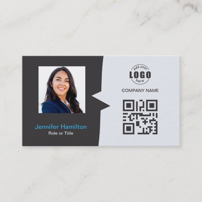 De Visite Carte QRCode professionnelle photo gris bleu (Devant)