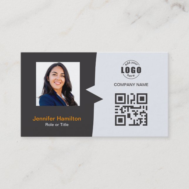 De Visite Carte QRCode professionnelle photo gris orange (Devant)