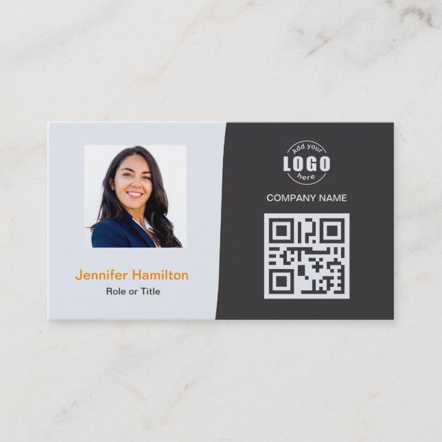 De Visite Carte QRCode professionnelle photo gris orange (Devant)