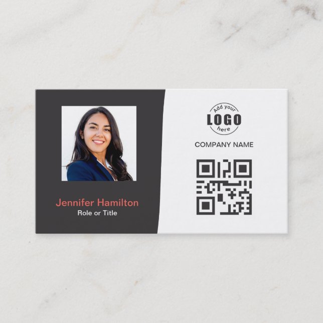 De Visite Carte QRCode professionnelle photo gris rouge (Devant)