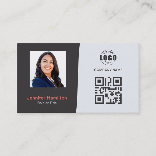 De Visite Carte QRCode professionnelle photo gris rouge (Devant)