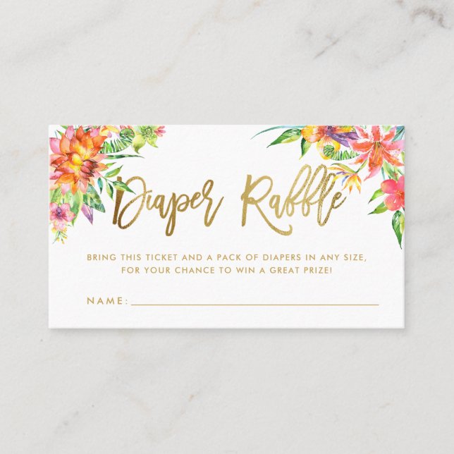De Visite Carte Raffle Tropical Watercolor Gold Script Diape (Devant)