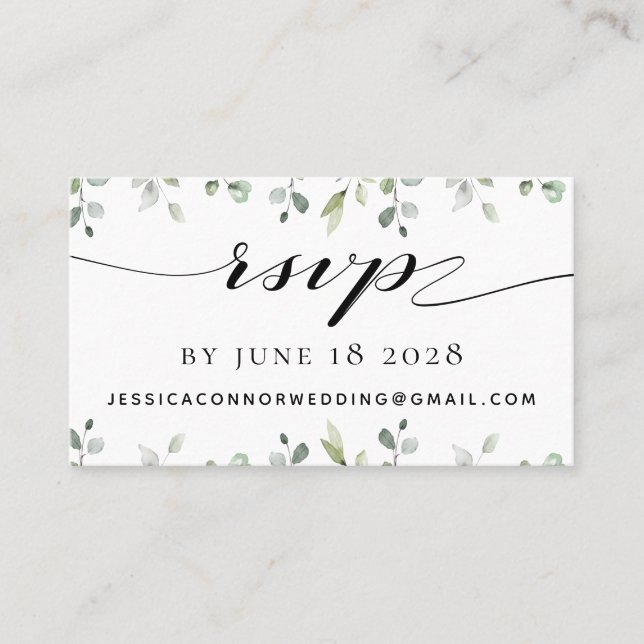 De Visite Carte RSVP en ligne Eucalyptus Greenery Mariage (Devant)