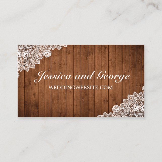 De Visite Carte Rustique Wood & White Lace Website Card (Devant)
