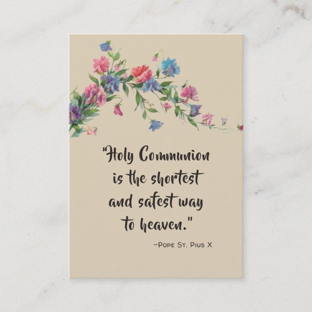De Visite Carte Sainte Communion St. Pie X Citation Roses (Devant)