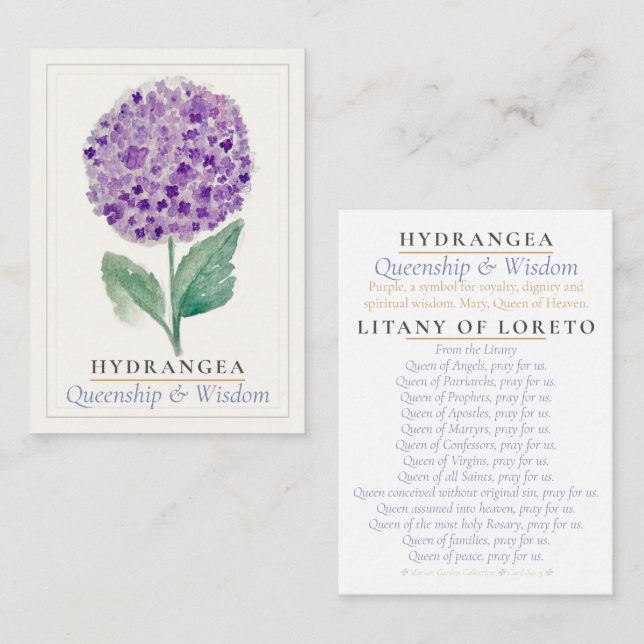 De Visite Carte Sainte du Jardin Marian à l'Hydrangea Pourpr (Devant / Derrière)