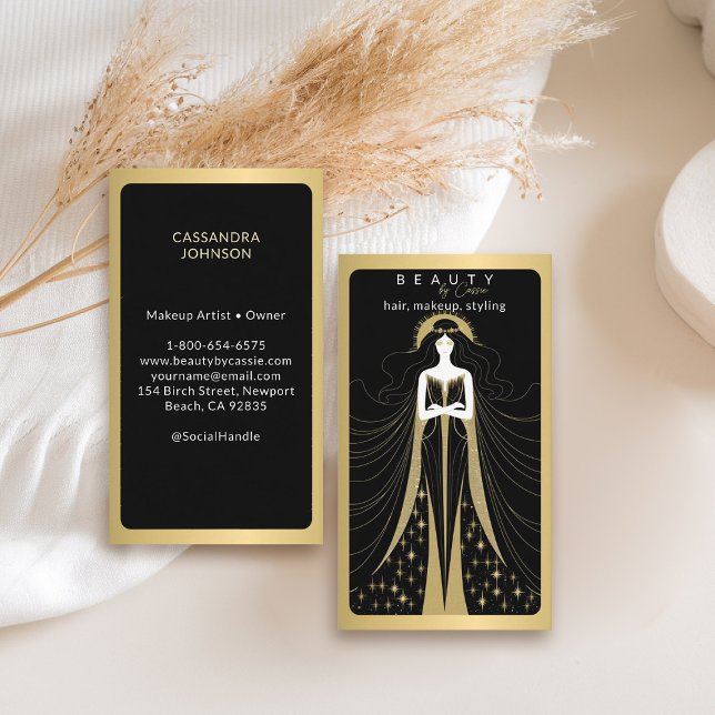 De Visite Carte Tarot Maquillage Coiffeur Esthétique Noir (tarot business card goddess beauty makeup hair nails lashes stylist beautician beauty wellness yoga)