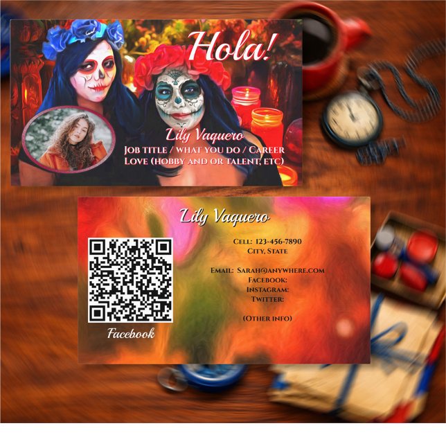 De Visite Carte téléphonique à code QR Hola Vallarta Catrina (Créateur téléchargé)