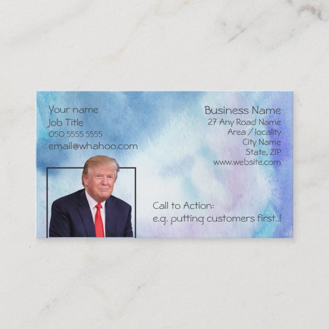 De Visite Carte Trump Blue Watercolor 2 côté (Devant)