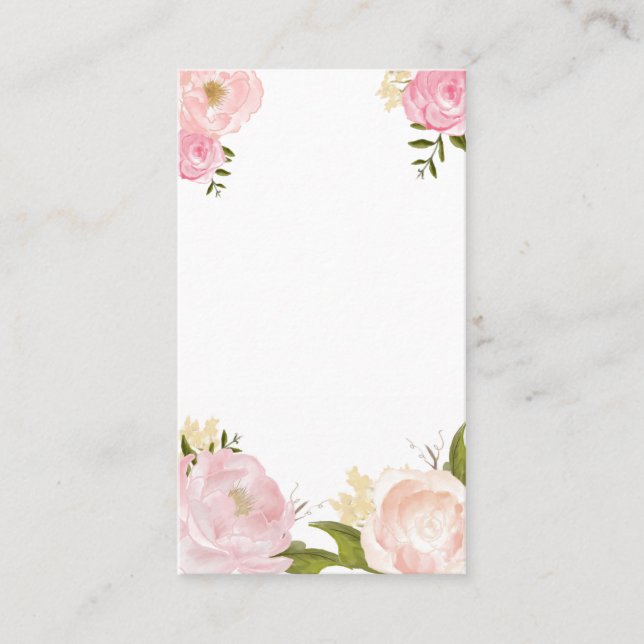 De Visite Carte Verticale blanche à fleurs d'aquarelle rose (Devant)
