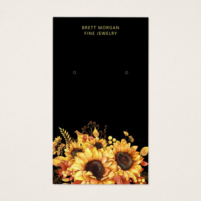 De Visite Cartes d'affichage Chic Sunflowers Gold Black (Devant)