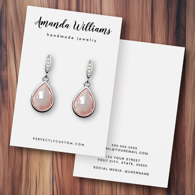 De Visite Cartes d'affichage d'oreille blanche avec un joli  (Pretty script white earring display cards)